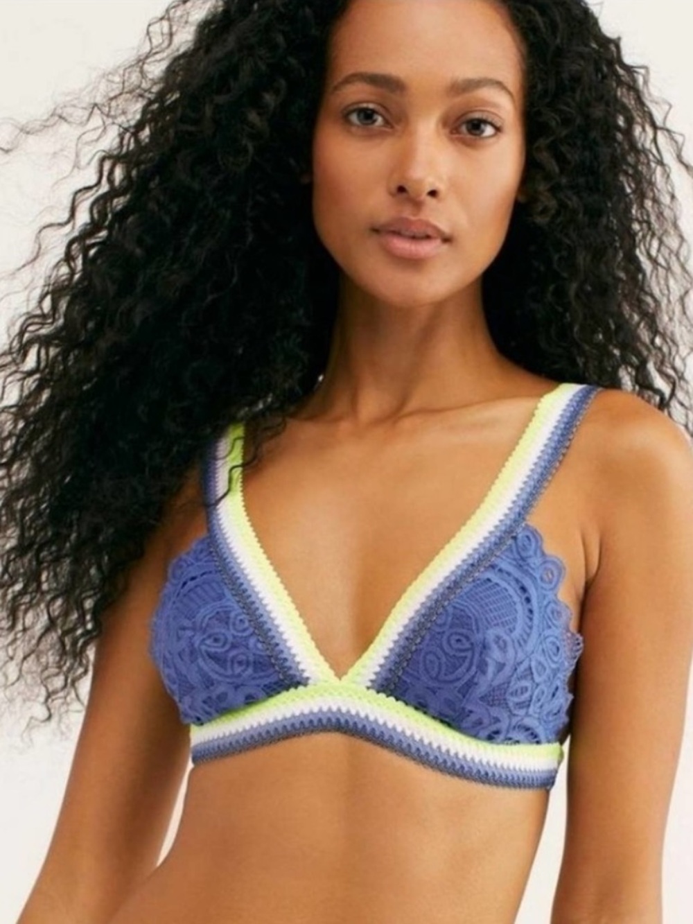 FREE PEOPLE Mika Lace Bralette in Blue Combo (Blue Jean Baby), NWT, size L